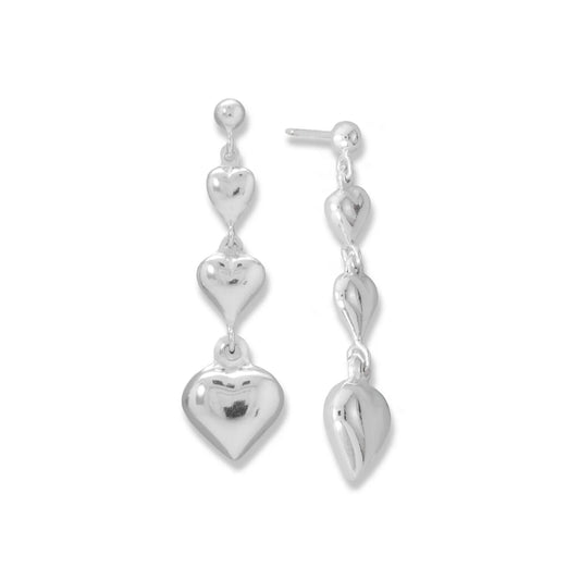 3D Puffy Heart Drop Earrings with a Graduated Design