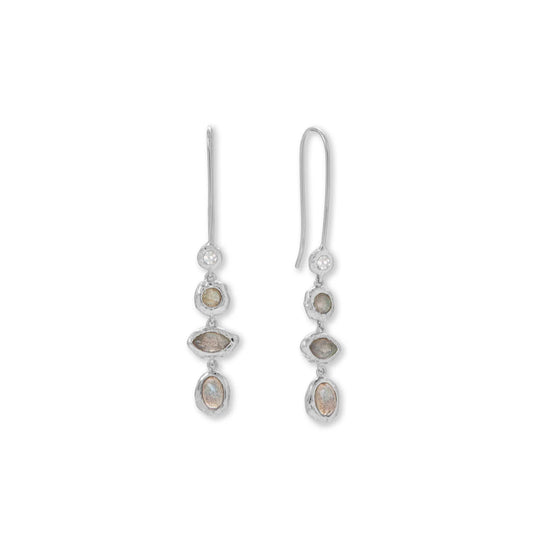 Rhodium-plated Hammered Earrings With Cz And Labradorite