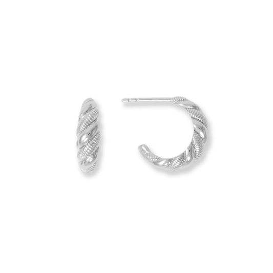 Alternate Textured Twist Earrings in Rhodium Plating