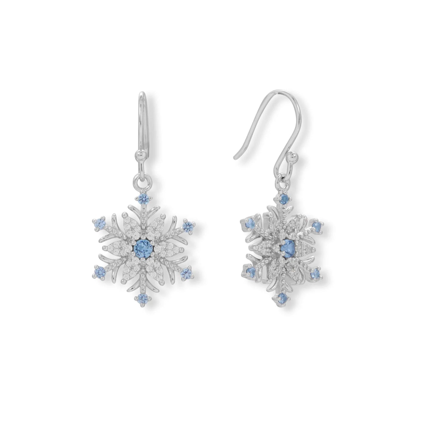 Blue and White Snowflake Earrings with CZ Stones