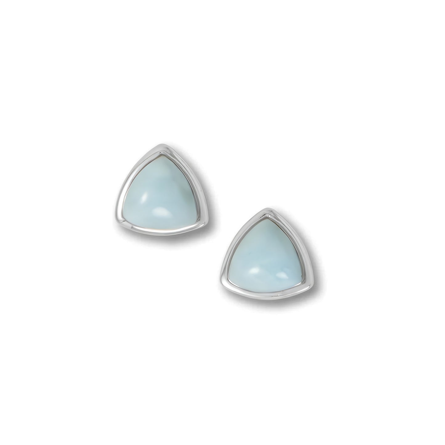 Larimar Triangle Stud Earrings Rhodium Plated 925 Sterling Silver 8.5mm