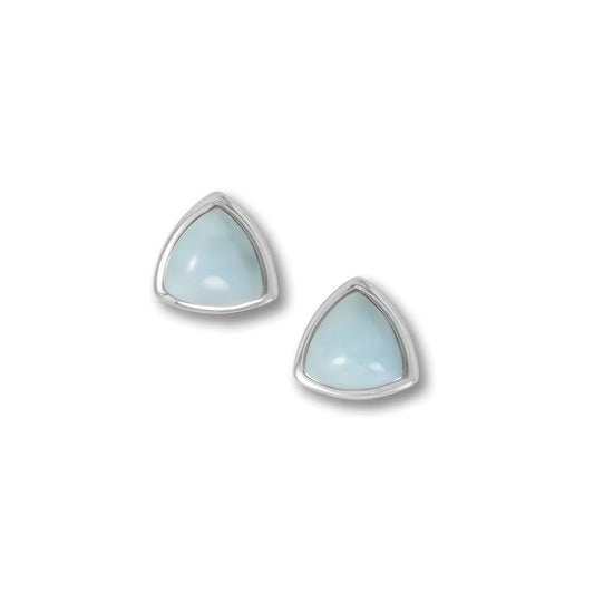 Larimar Triangle Stud Earrings Rhodium Plated 925 Sterling Silver 8.5mm