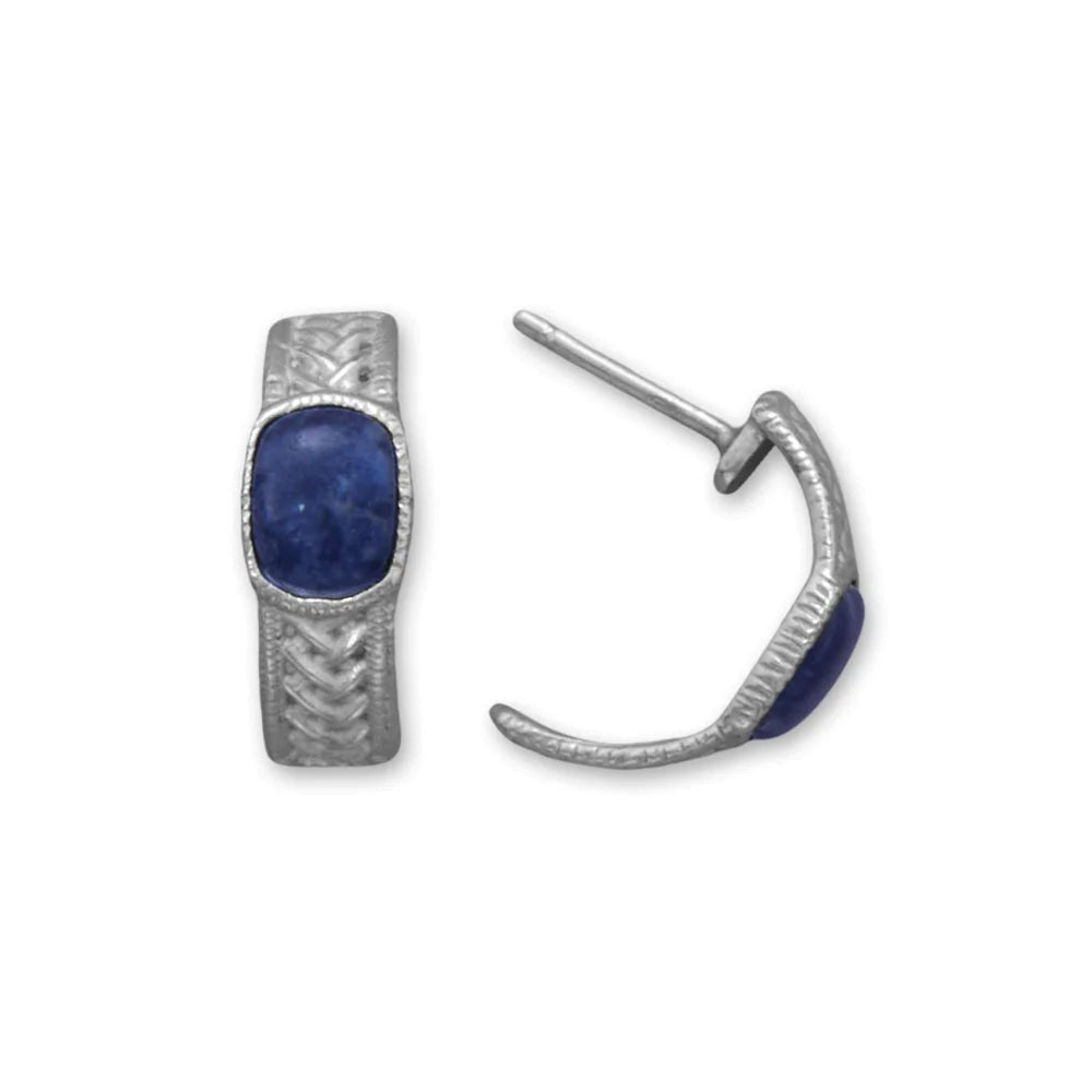 Sodalite 1/2 Hoop Earrings with Woven Design