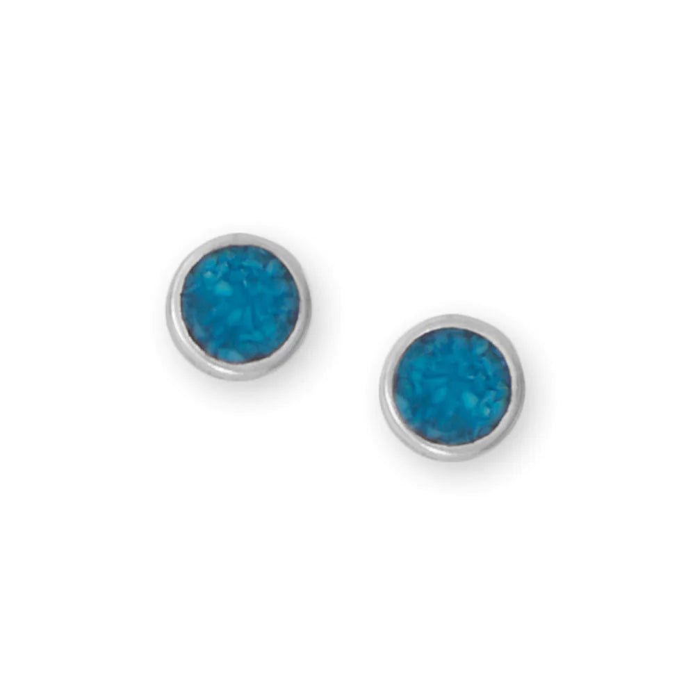 Turquoise Chip Inlay Stud Earrings with Oxidized Finish