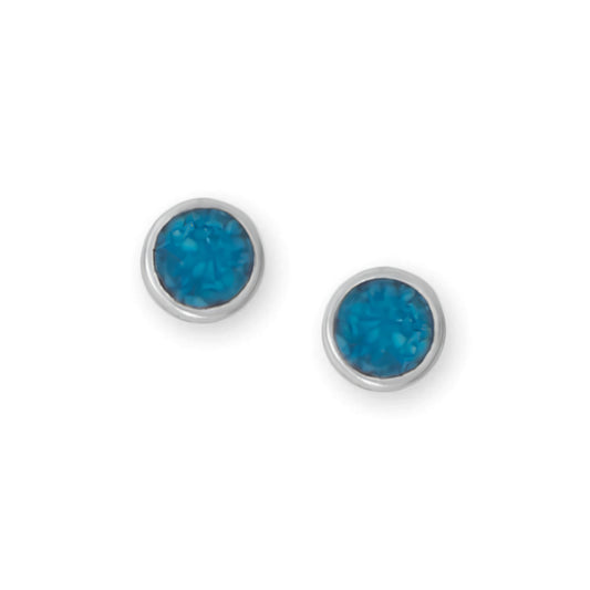 Sterling Silver Turquoise Chip Inlay Stud Earrings, Oxidized, 5.5mm, USA Made