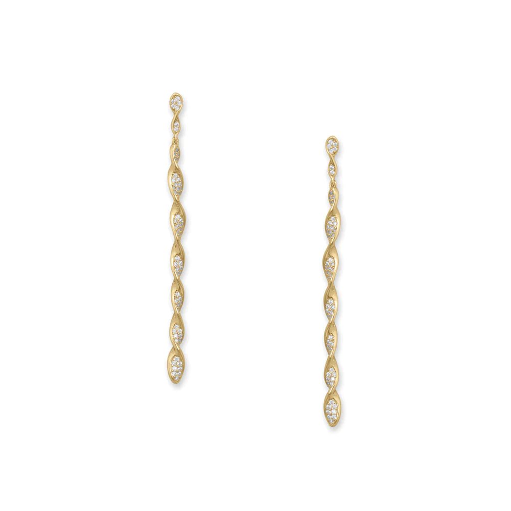 14 Karat Gold Plated CZ Drop Earrings - Spiral Design
