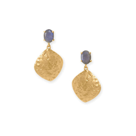 14K Gold Plated Labradorite Drop Earrings with Texture