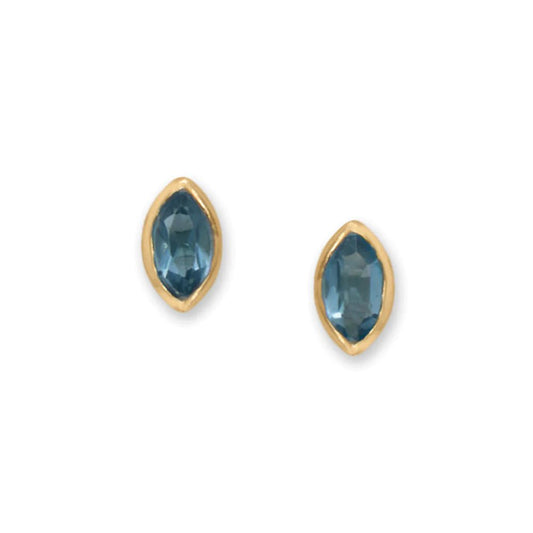 14K-Gold Plated Blue Glass Stud Earrings