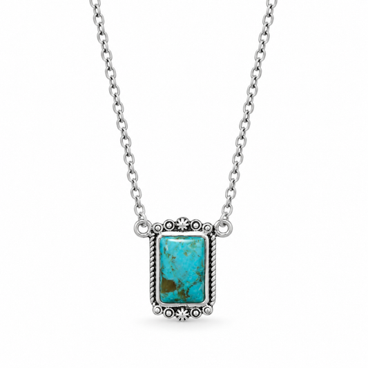Turquoise Necklace Oxidized 925 Silver Reconstituted Rope Edge 12x8mm Rect 18+2in