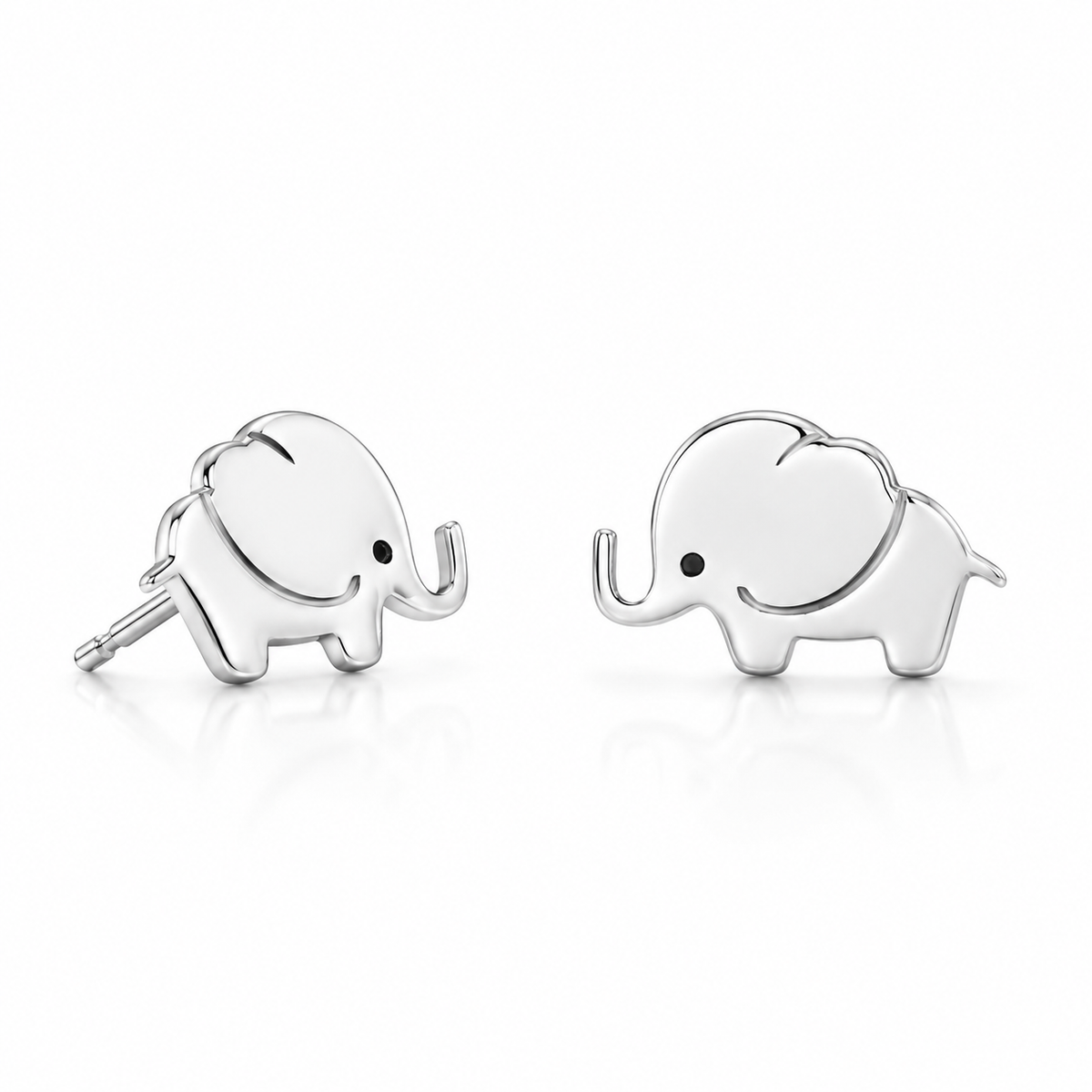 Enamel Elephant Stud Earrings Polished 925 Sterling Silver Raised Trunk 13mm