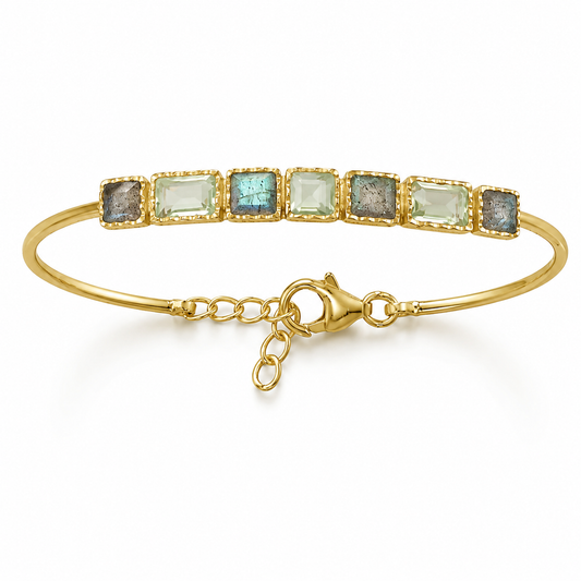 Labradorite Prasiolite Bracelet 14K Gold Plated 925 Silver Safety Chain 7in