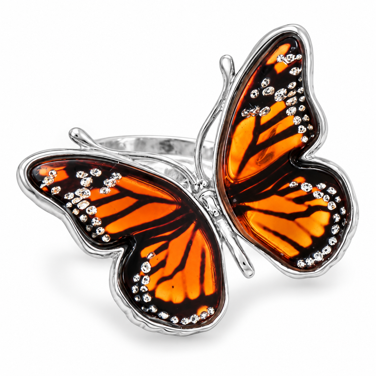 Baltic Amber Monarch Butterfly Ring 925 Silver Handcrafted 19x10mm Poland Sizes 6-9