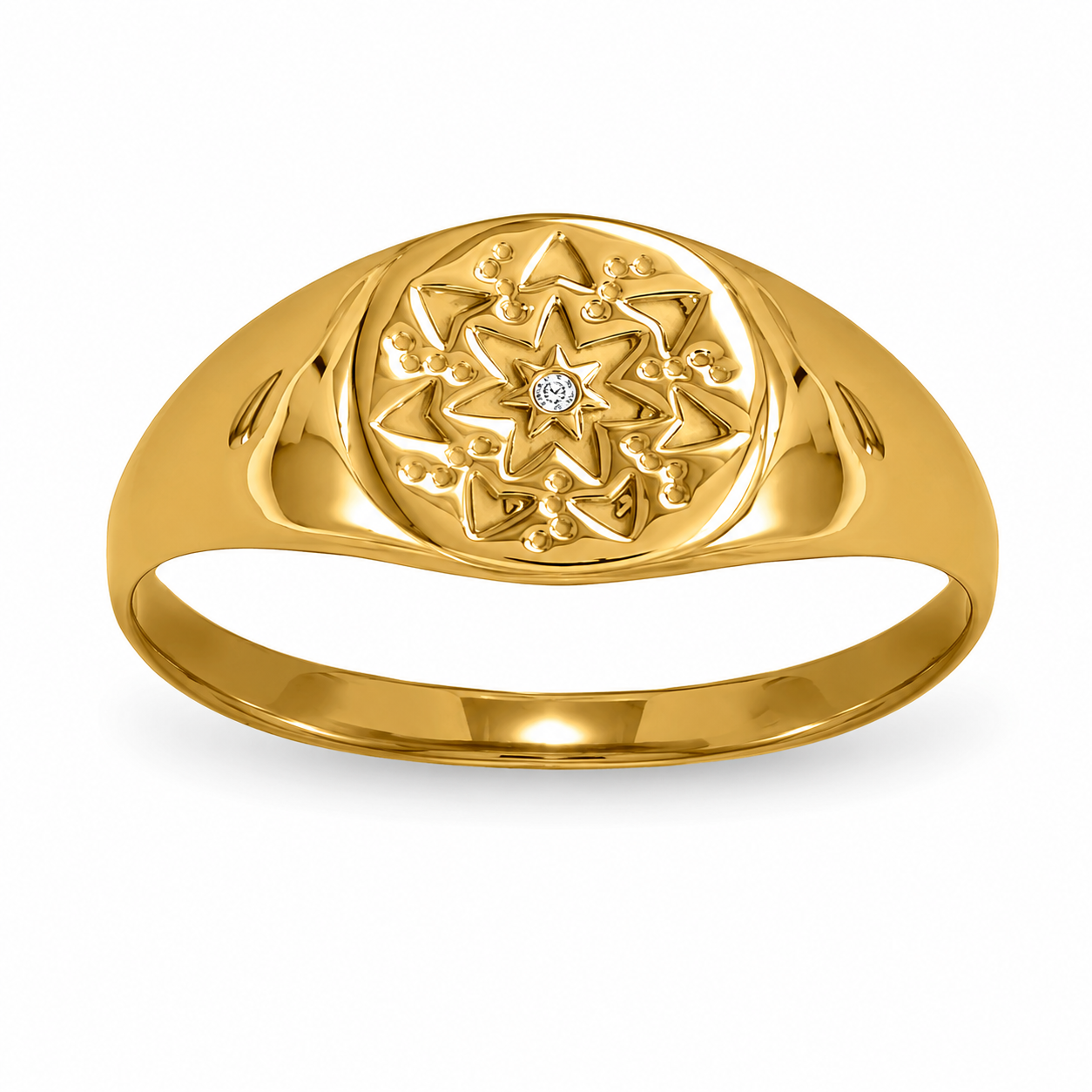Round CZ Star Ring 14K Gold Plated 925 Sterling Silver 9.4mm Tapered Sizes 5-9