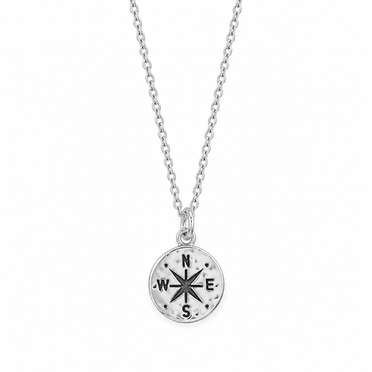 Hammered Compass Necklace 925 Sterling Silver 10.5mm Disc 17+2in