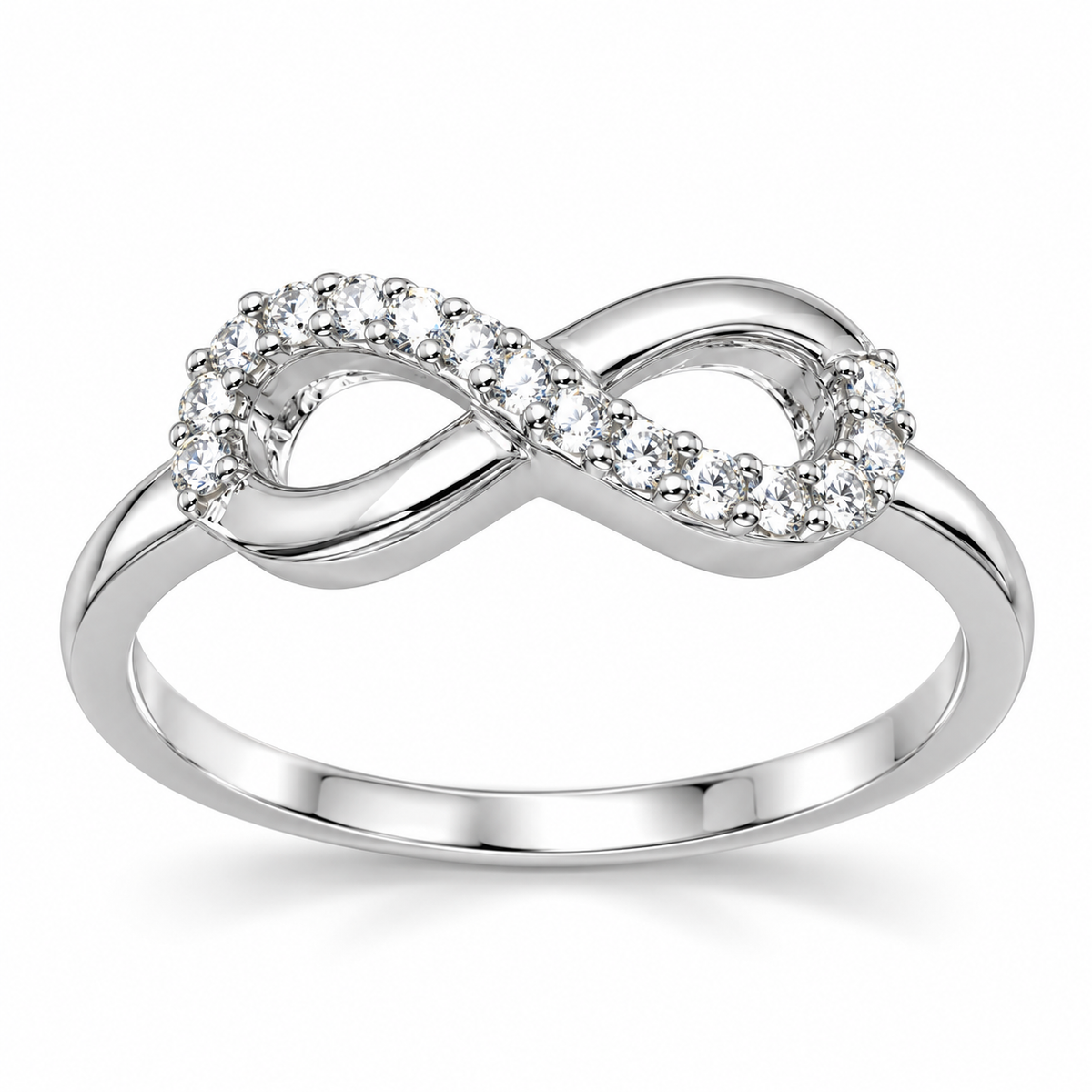 Rhodium Plated CZ Infinity Ring 925 Sterling Silver 5.5x14.5mm 1mm CZ