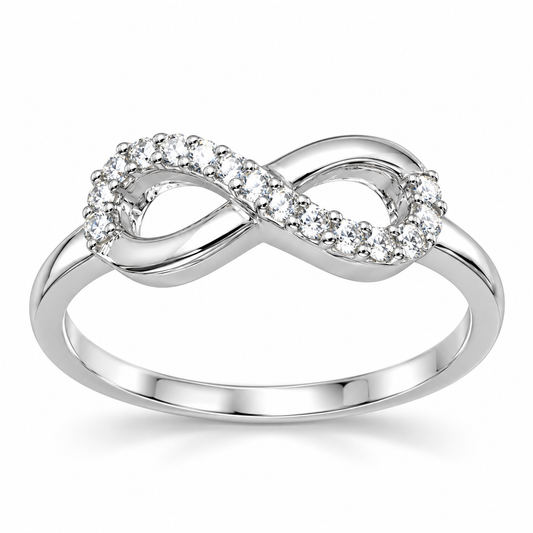 Rhodium Plated CZ Infinity Ring 925 Sterling Silver 5.5x14.5mm 1mm CZ