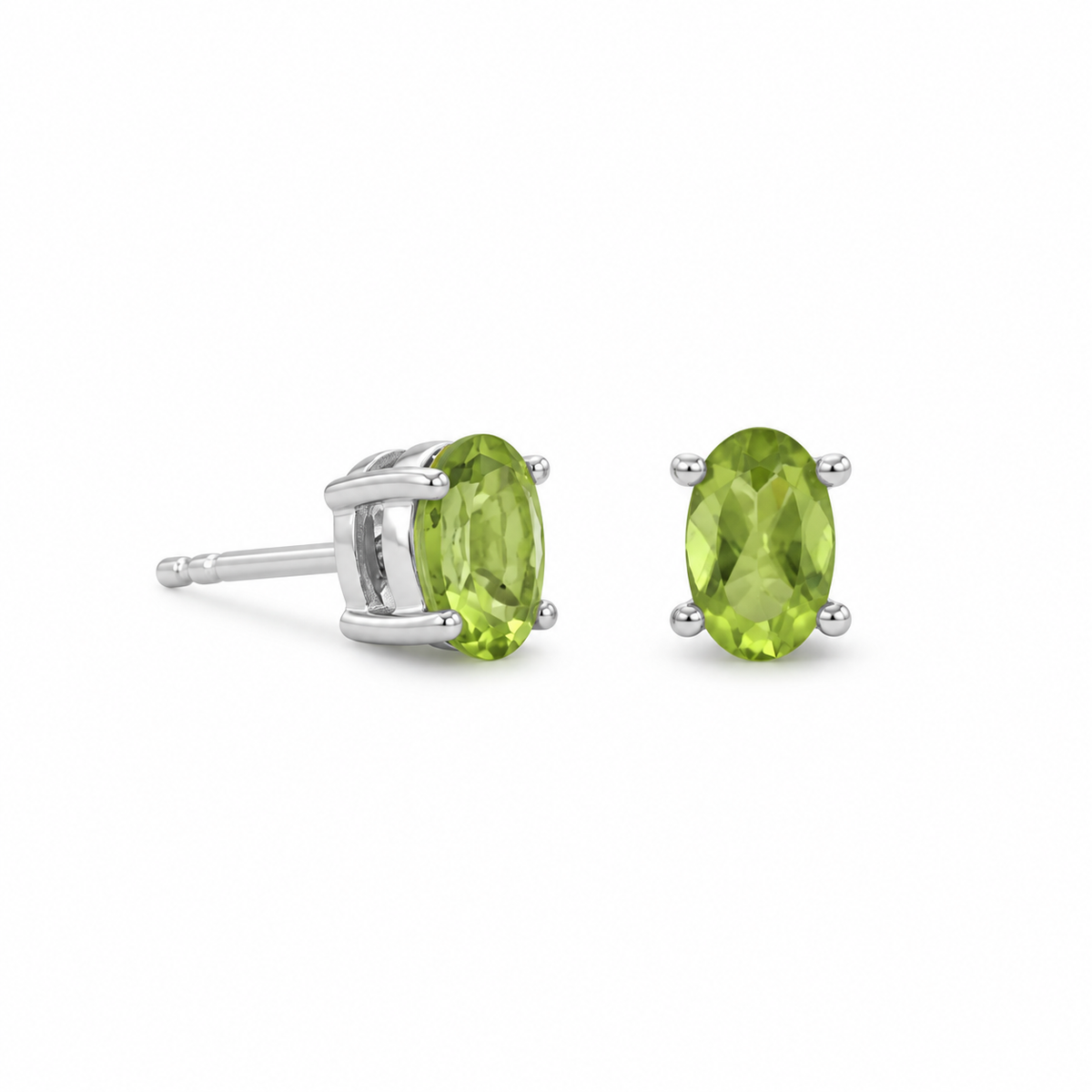 Oval Faceted Peridot Stud Earrings 925 Sterling Silver 4mm x 6mm