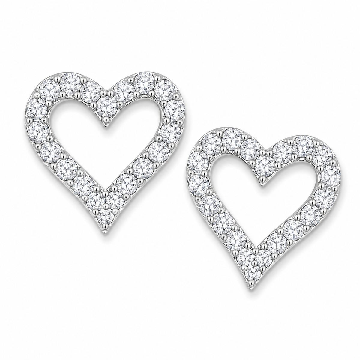 CZ Heart Outline Stud Earrings 925 Sterling Silver 13.2mm