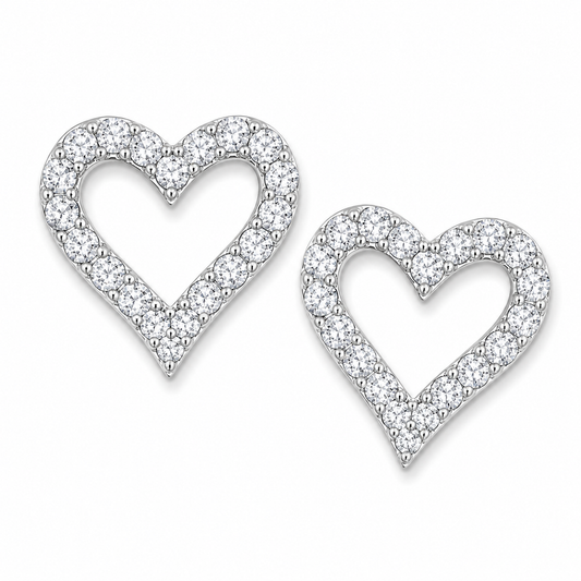 CZ Heart Outline Stud Earrings 925 Sterling Silver 13.2mm