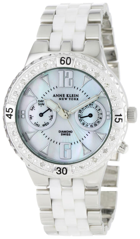 Anne Klein New York Women's 12-1641WMWB Diamond Accented White Ceramic and Stainless Steel Watch