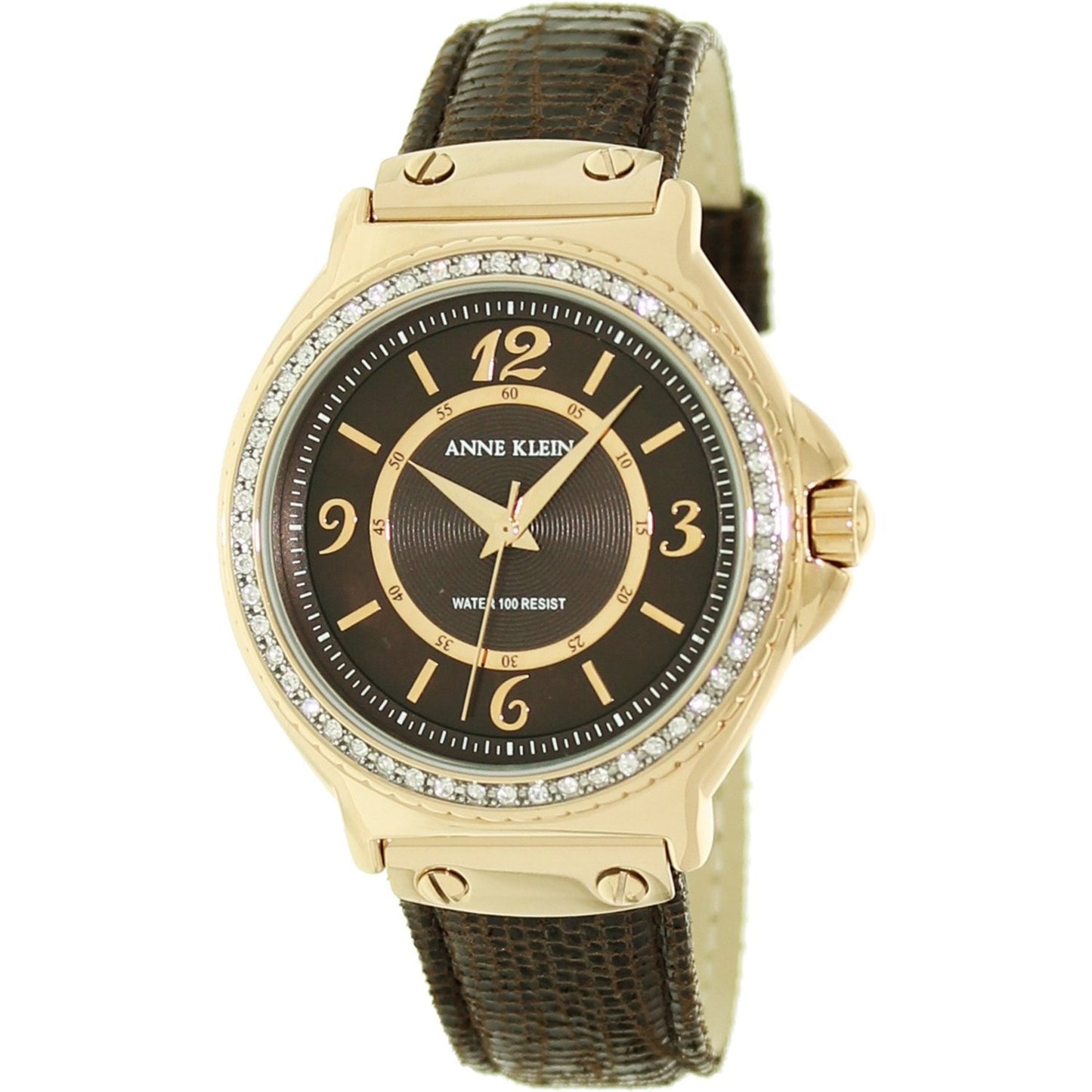 Anne Klein Swarovski Crystals Dark Chocolate Color Leather Strap Watch for Women