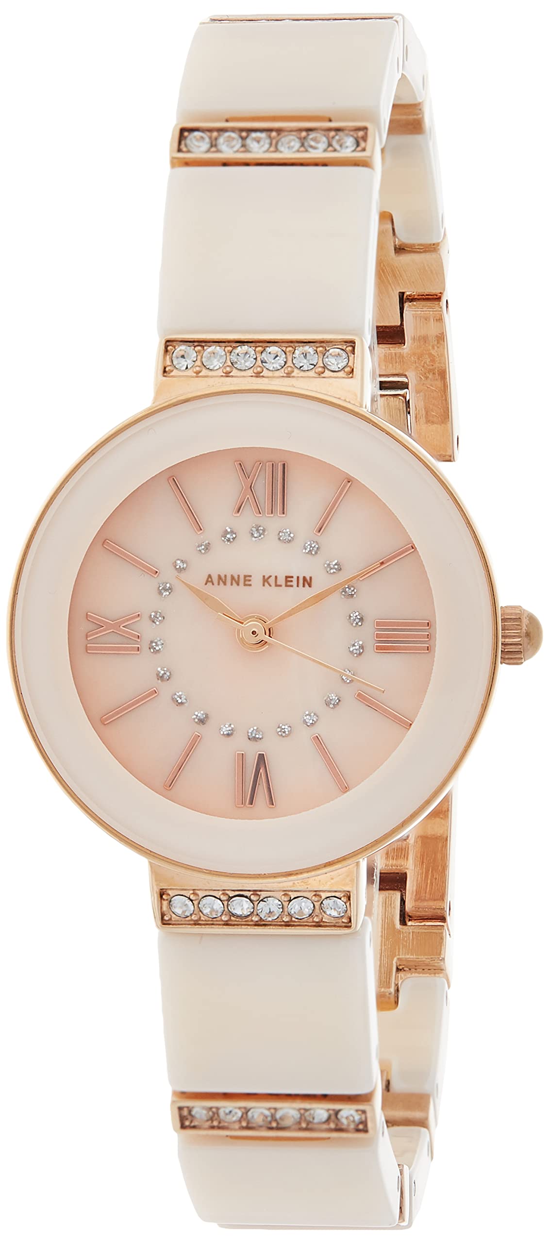 Anne Klein Women's AK/3340LPRG Premium Crystal Accented Rose Gold-Tone and Light Pink Ceramic Bracelet Watch