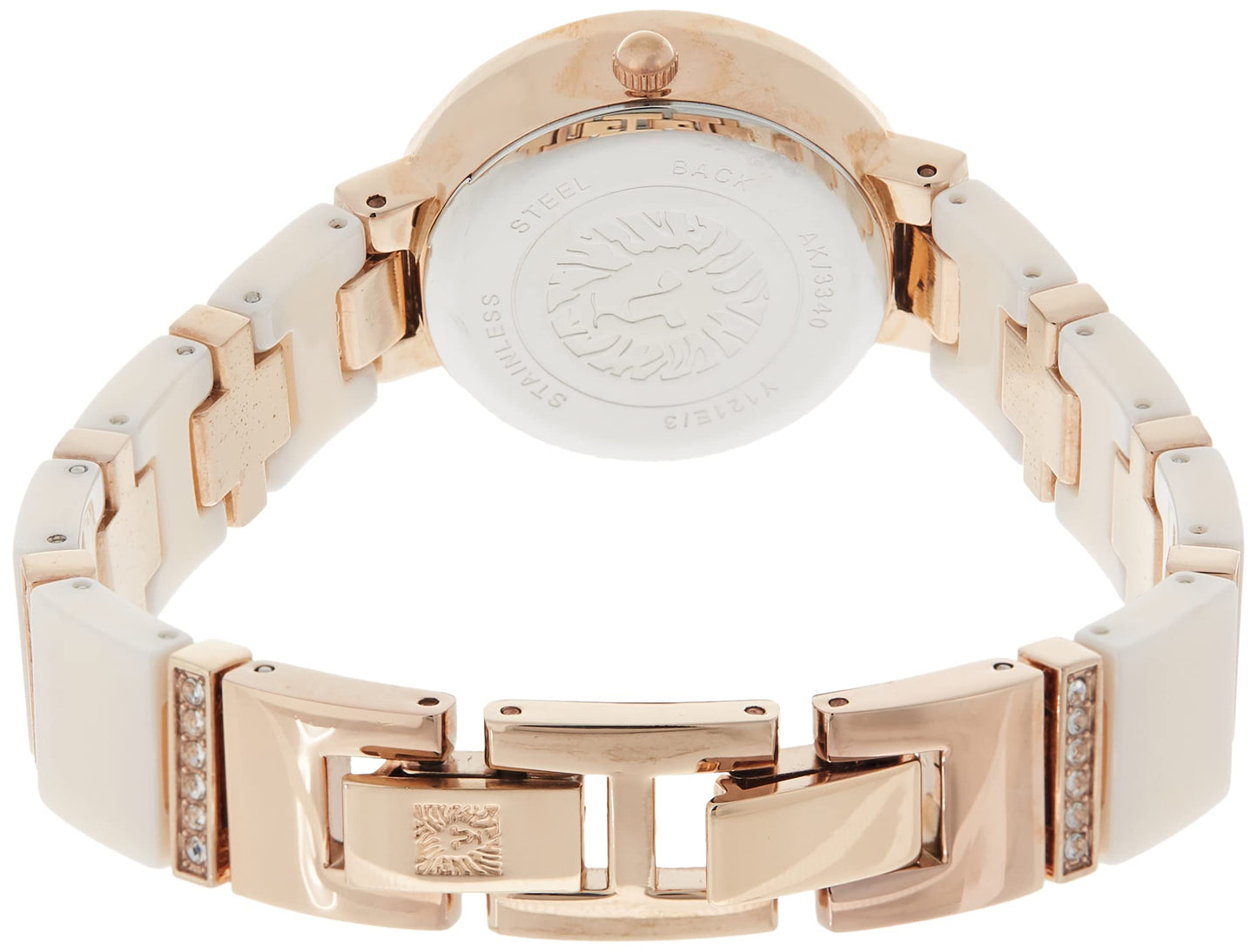 Anne Klein Women's AK/3340LPRG Premium Crystal Accented Rose Gold-Tone and Light Pink Ceramic Bracelet Watch