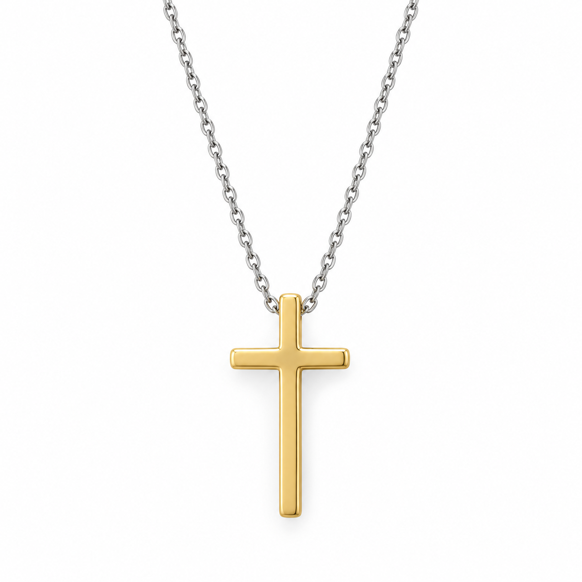 Two Tone Cross Slider Necklace Rhodium 14K Gold 925 Sterling Silver 10.7x20.9mm