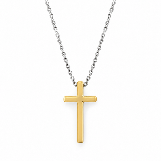 Two Tone Cross Slider Necklace Rhodium 14K Gold 925 Sterling Silver 10.7x20.9mm