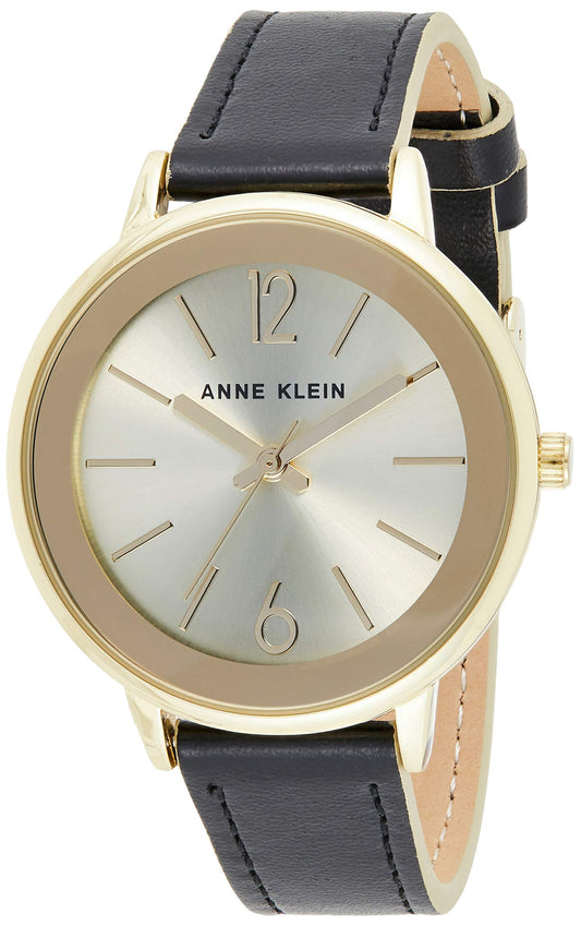 Anne Klein 3184CHBK Women's Gold Tone Dial Leather Strap Watch