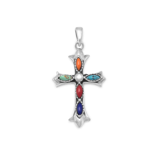 Multicolor Stone Cross Pendant - Perfect for believers!