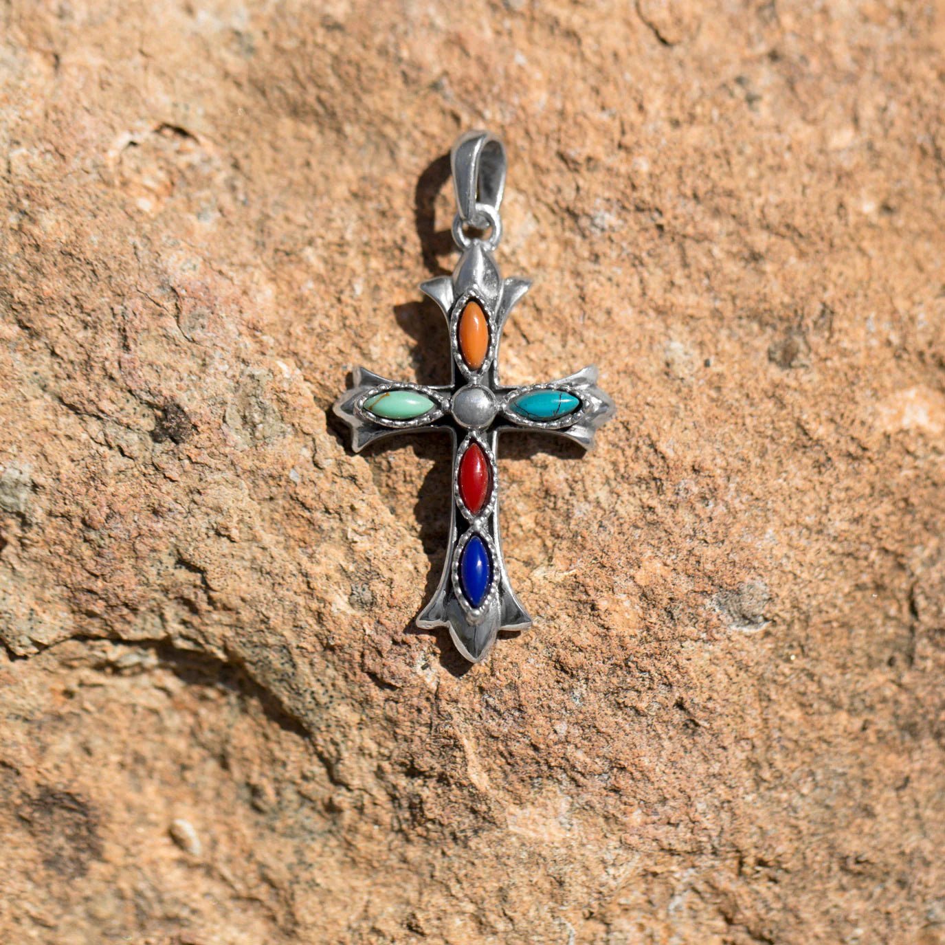 Multicolor Stone Cross Pendant - Perfect for believers!