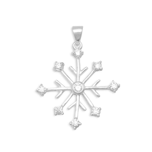 Sparkling Rhodium Snowflake Pendant with 9 CZ Points