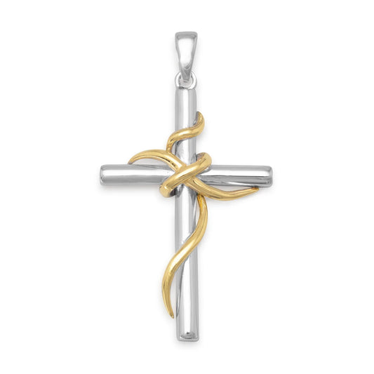 14K Gold Plated Sterling Silver Cross Pendant with Rhodium Plating