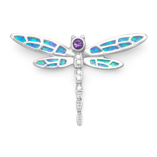 Sparkling Dragonfly Slide - Synthetic Opal & CZ