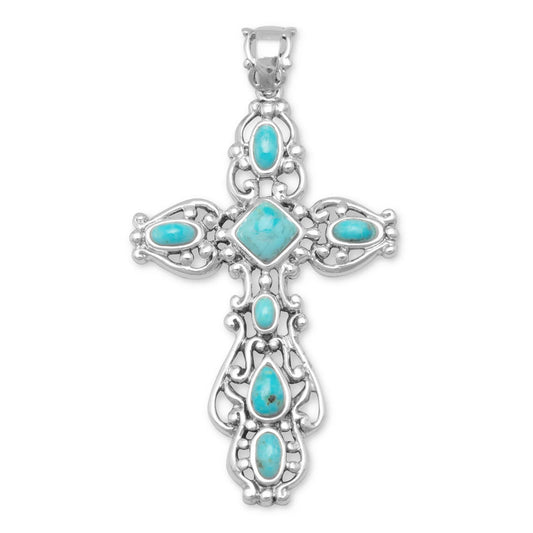 Oxidized Reconstituted Turquoise Cross Pendant