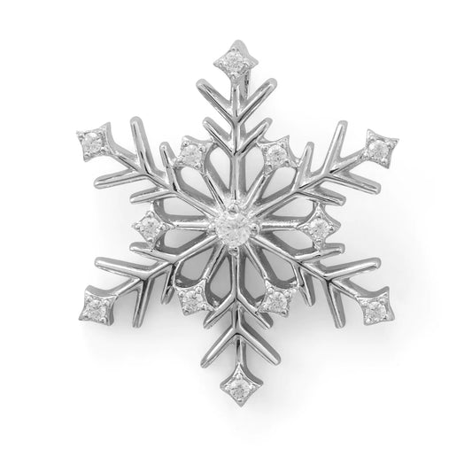 Rhodium-plated CZ Snowflake Slide with 6 Points