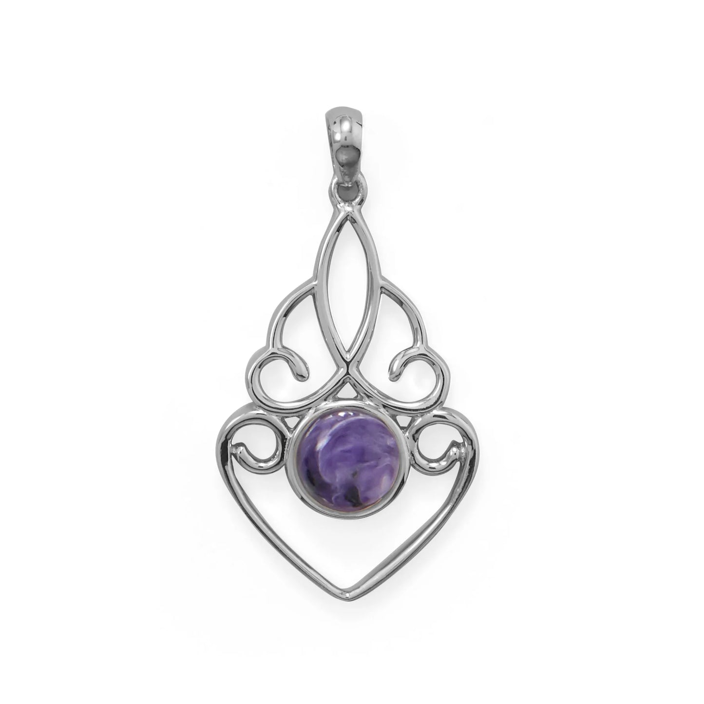 Ornate Charoite Pendant with Cutout Design