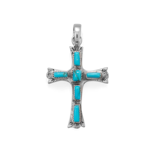 Oxidized Cross Turquoise Pendant