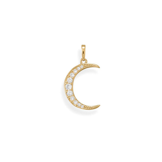 Stunning 14K Gold-Plated CZ Crescent Moon Pendant
