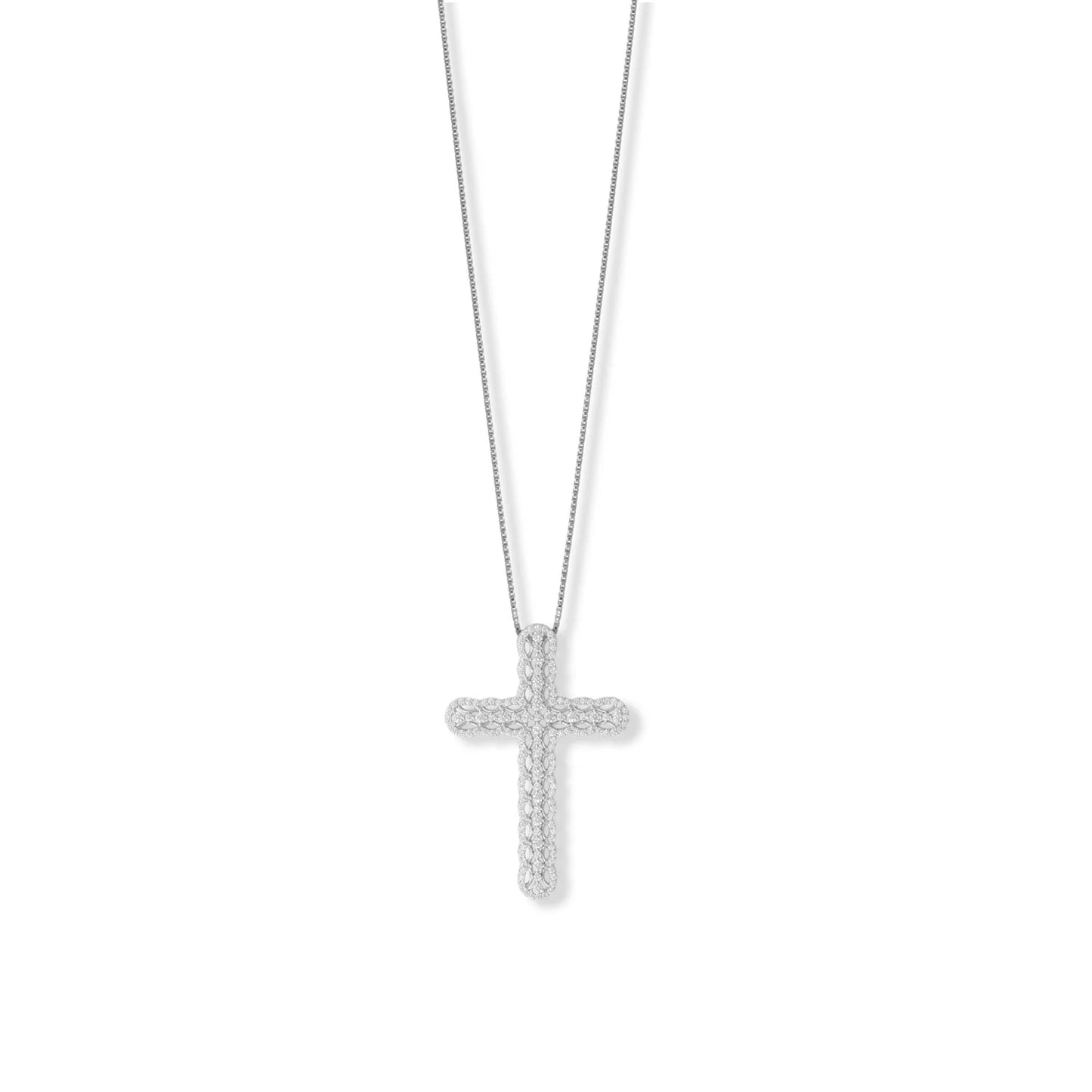 Rhodium Plated Cz Cross Slide With Ornate Design