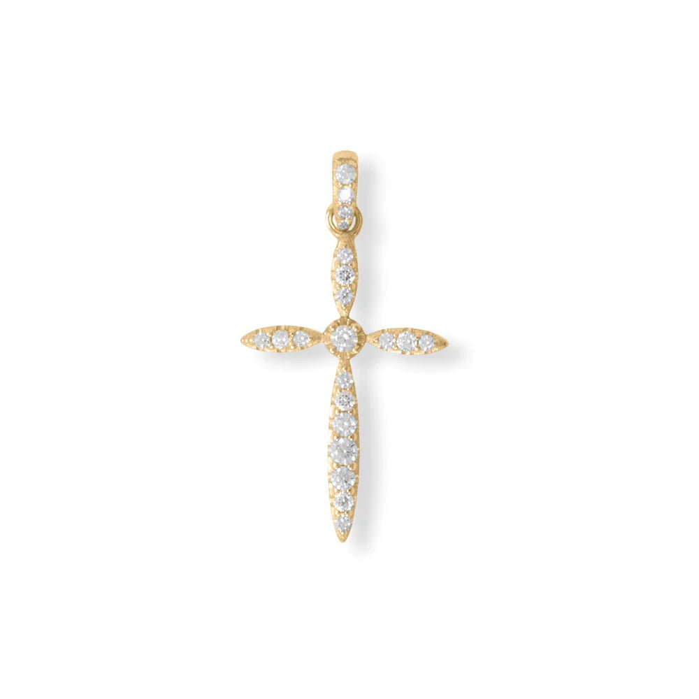 14 Karat Gold Plated CZ Marquise Cross Pendant