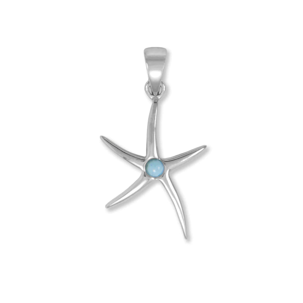 Larimar Starfish Pendant - Rhodium Plated