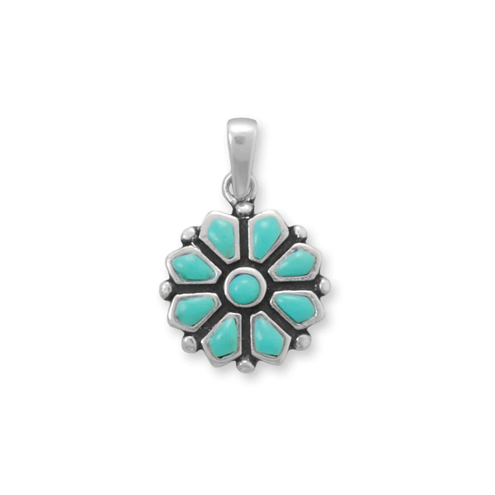 Reconstituted Turquoise Pendant with Flower Design