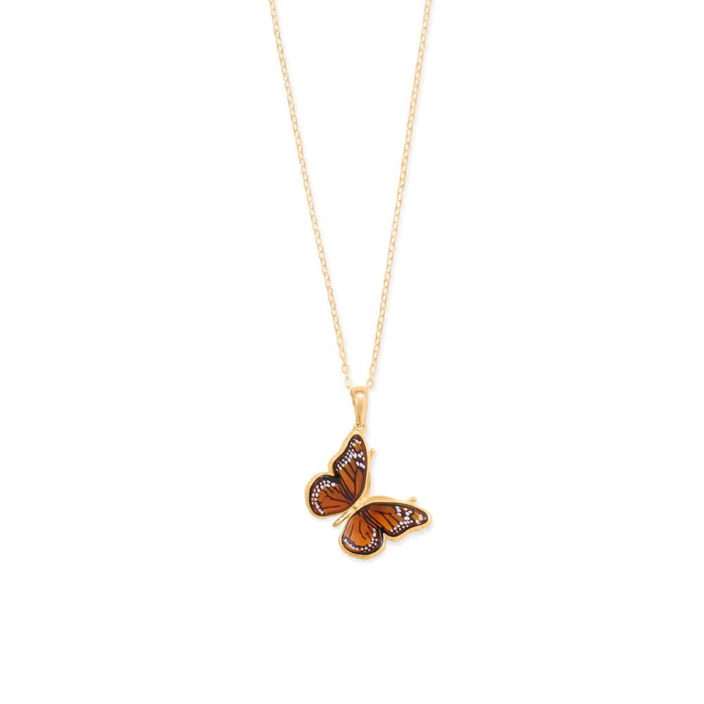 Expertly crafted 24 Karat Gold Plated Baltic Amber Monarch Butterfly Pendant