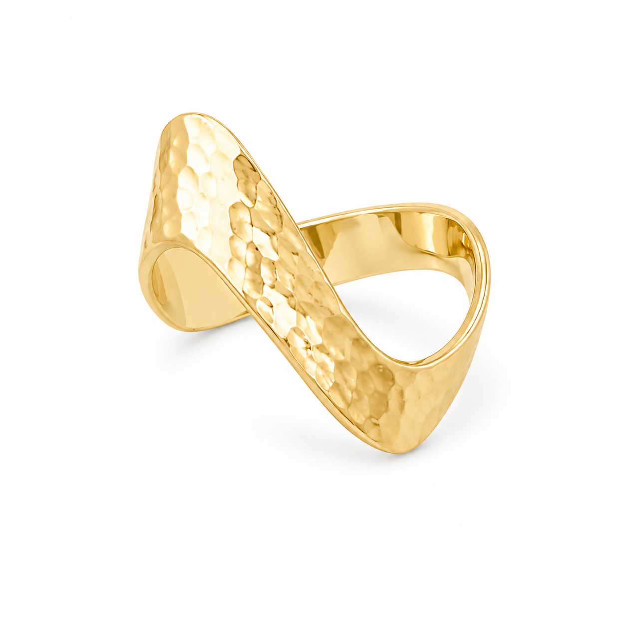 Hammered Chevron V Ring 14K Gold Plated 925 Silver Graduate Band Sizes 6-11