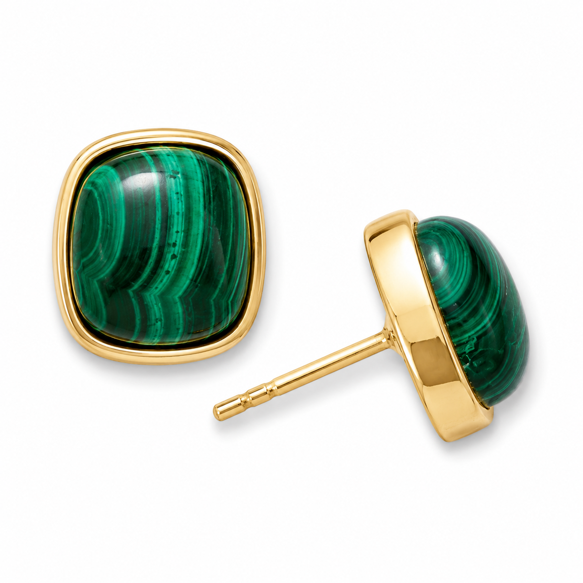 Malachite Freeform Stud Earrings 14K Gold Plated 925 Sterling Silver 9.9x8.9mm