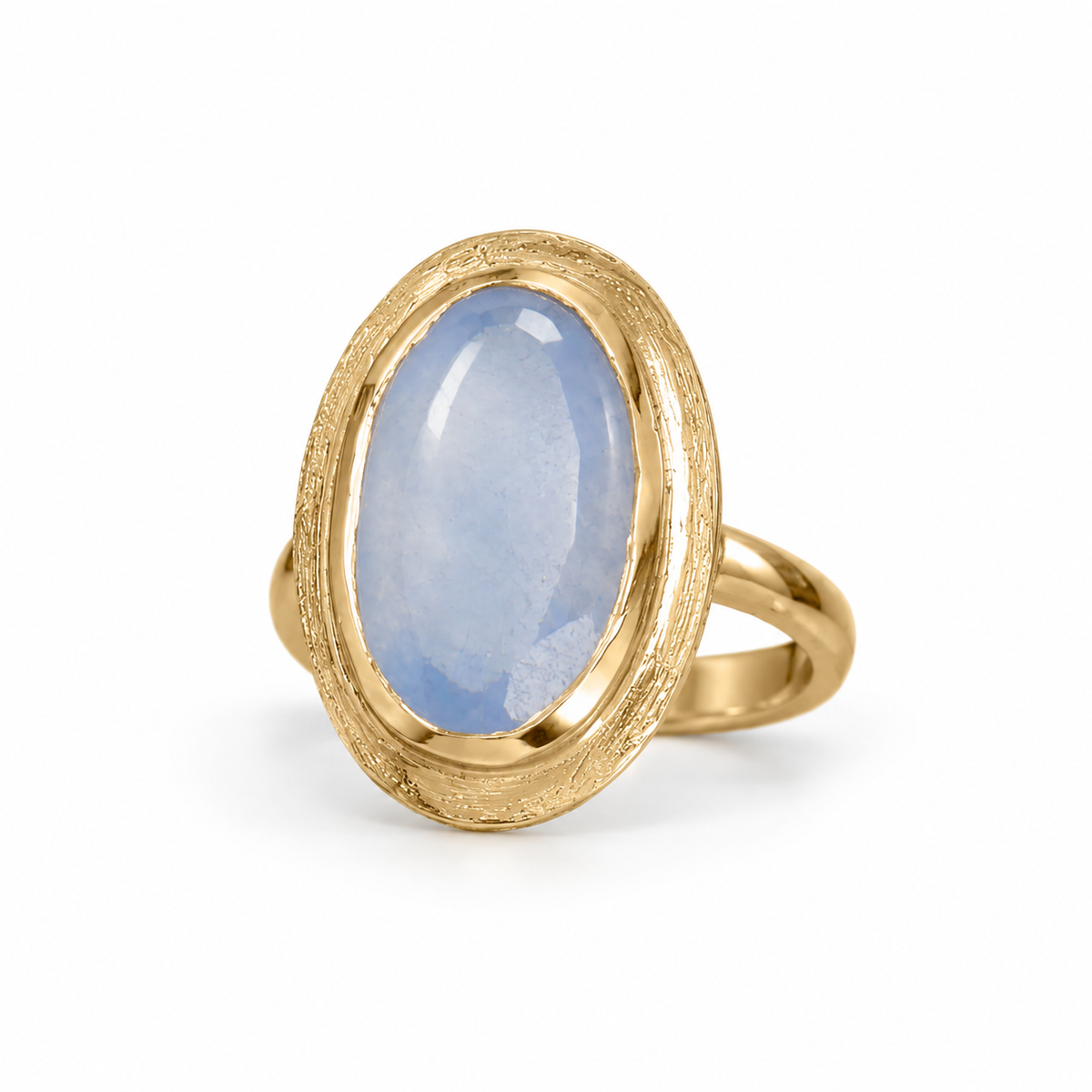 14K Gold Plated Oval Periwinkle Chalcedony Ring 18x10mm 2.6mm Sizes 6-10