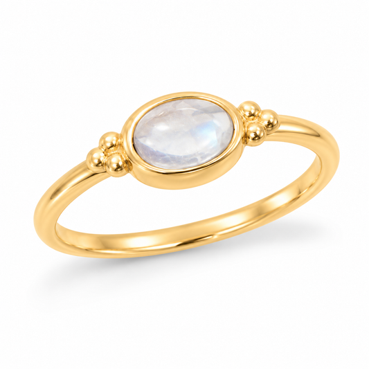 Dainty Rainbow Moonstone Ring 14K Gold Plated 925 Silver 6x4mm Sizes 4-9