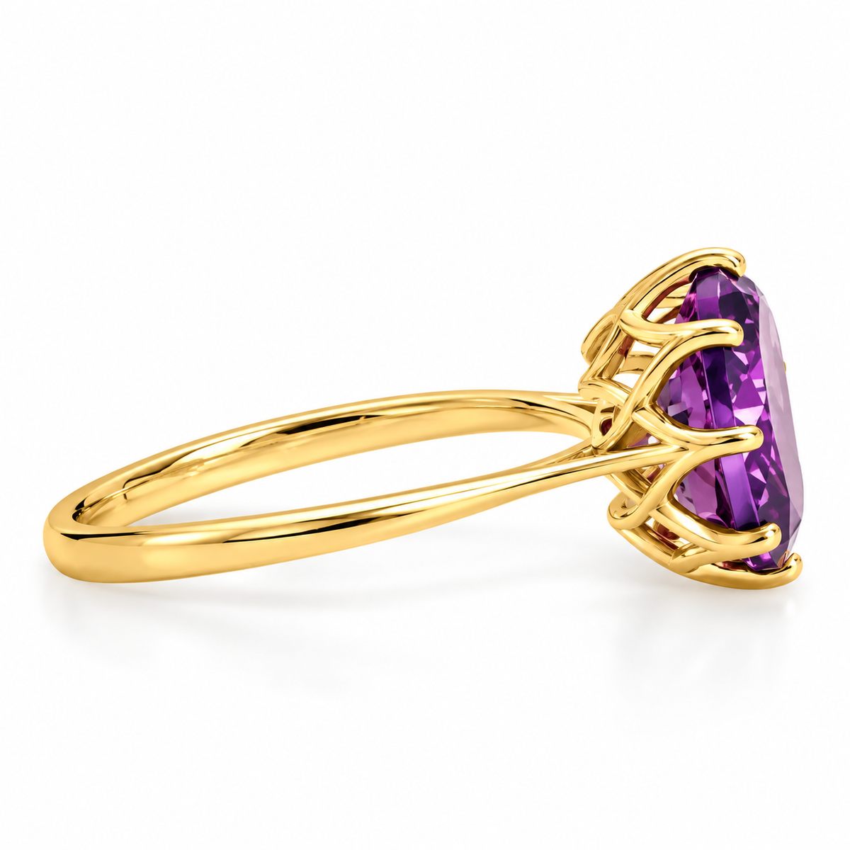 Precision Cut Amethyst Ring 14K Gold 10x8mm Openwork Setting Sizes 6-8